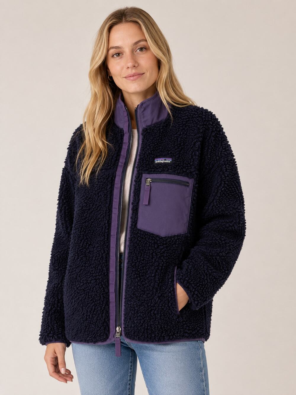 Patagonia Classic Retro X Sherpa Fleece Zip Up Jacket Sunken Blue Purple L